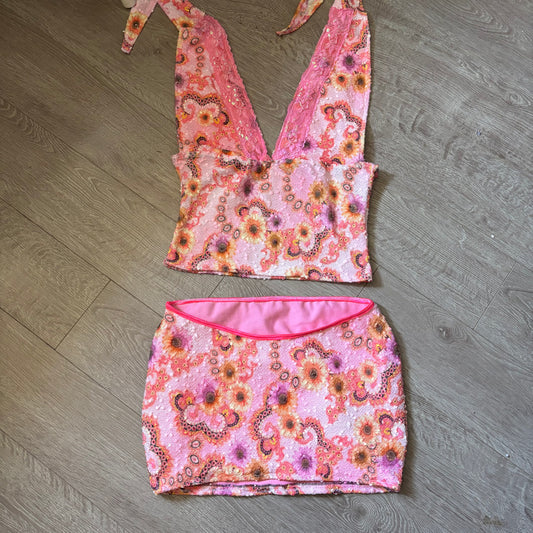 Orange sorbet halter set